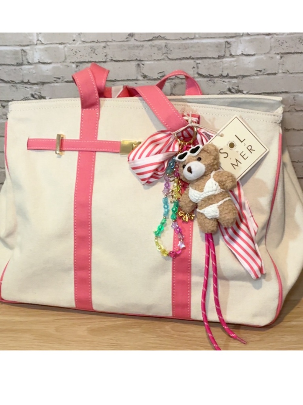 NWT  Pink Sol & Mer "Boatkin" canvas tote
